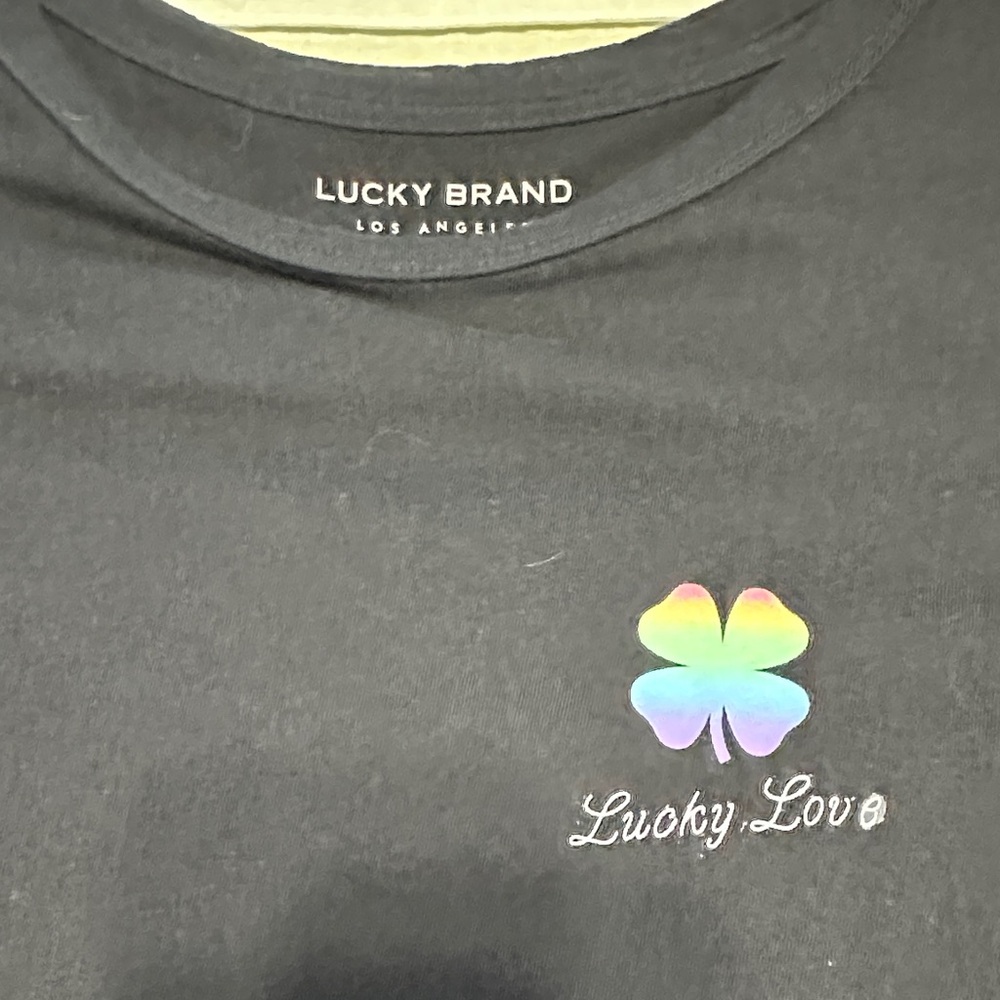 Lucky Brand  Black Tee with Rainbow Clover